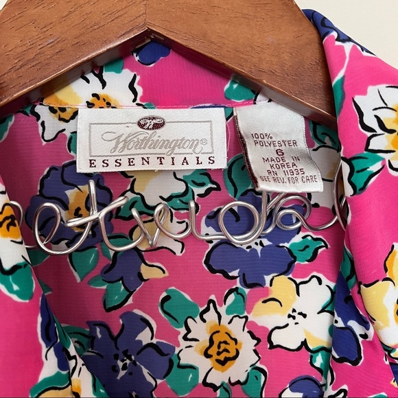 vintage multicolor floral short sleeve button up blouse top [0338] - Picture 7 of 8